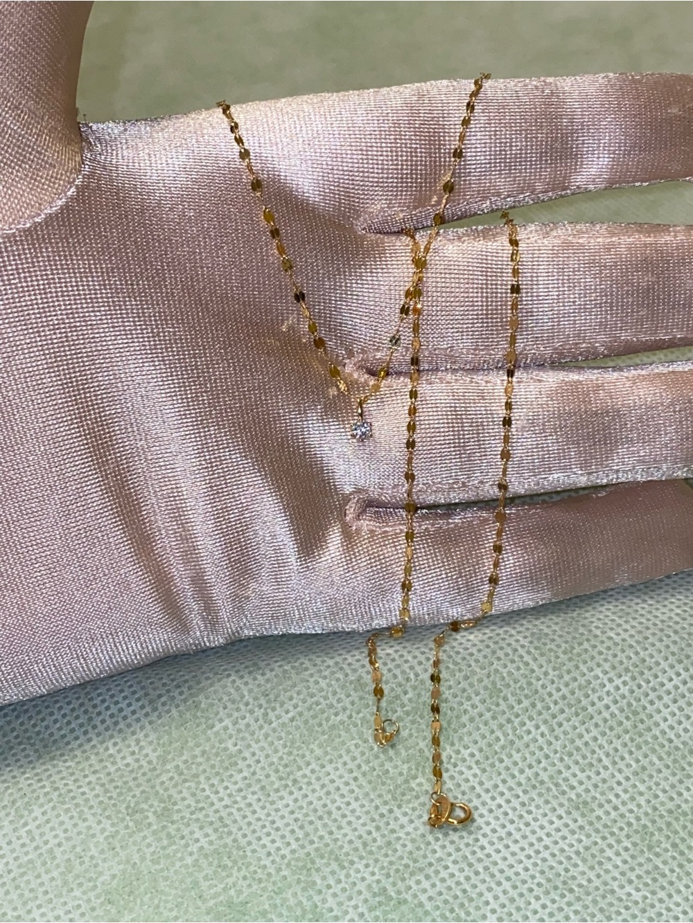 Delicate 18 K Gold Chain Necklace with Solitaire 0.5 CT Diamond Pendant